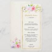 Blush Gold Floral Modern Gold Lijst Wedding Menu (Voorkant / Achterkant)