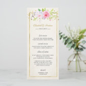 Blush Gold Floral Modern Gold Lijst Wedding Menu (Staand voorkant)