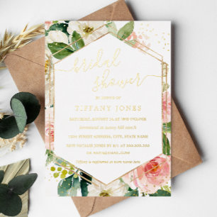 Blush Gold Floral Modern Vrijgezellenfeest Folie Uitnodiging