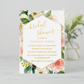 Blush Gold Floral Modern Vrijgezellenfeest Folie Uitnodiging (Staand Voorkant)