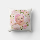 Blush Gold Floral Monogram Custom Photo Nursery Kussen (Voorkant)