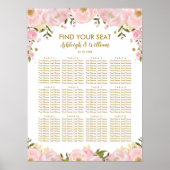Blush Gold Floral Peonies Wedding Seating Chart Poster (Voorkant)