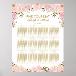 Blush Gold Floral Peonies Wedding Seating Chart Poster