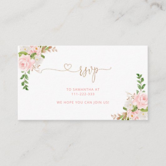 Blush gold floral RSVP-omhullingskaart Informatiekaartje (Voorkant)