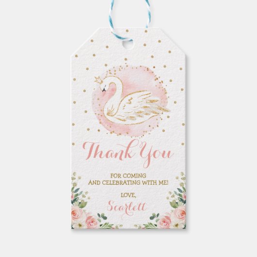 Blush Gold Floral Swan Princess Birthday Favors Cadeaulabel (Voorkant)