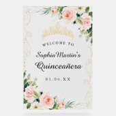 Blush Gold Floral Swirl Quinceanera Acryl Teken Acryl Bord (Voorkant)