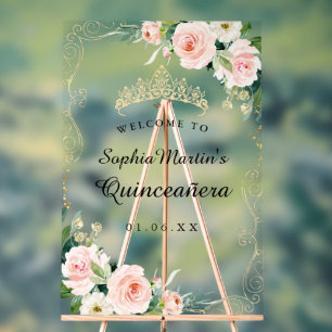 Blush Gold Floral Swirl Quinceanera Acryl Teken Bord