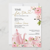 Blush Gold Floral Tijd voor Tea Vrijgezellenfeest Kaart (Voorkant)