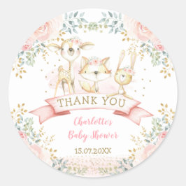 Blush Gold Floral Tribal Woodland Animals Baby Ronde Sticker