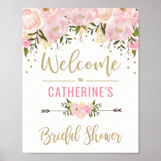 Blush Gold Floral Vrijgezellenfeest Welkom Sign De Poster (Voorkant)