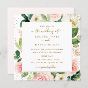 Blush Gold Floral Waterverf Wedding Invite Kaart