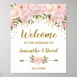 Blush Gold Floral Weddenschap Welkomstteken Illust Poster