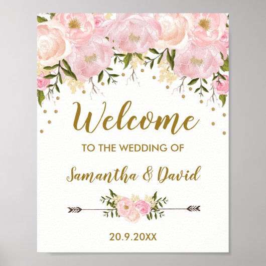 Blush Gold Floral Weddenschap Welkomstteken Illust Poster (Voorkant)
