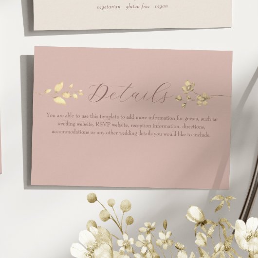 Blush Gold Floral Wedding Details Kaart
