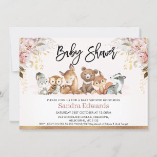 Blush Gold Floral Woodland Baby shower Kaart