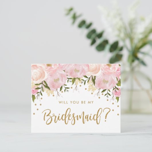 Blush Gold Floral zal je mijn Bridesmaid zijn Kaart (Staand voorkant)