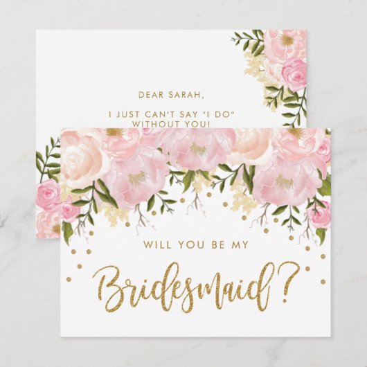 Blush Gold Floral zal je mijn Bridesmaid zijn Kaart (Voorkant / Achterkant)