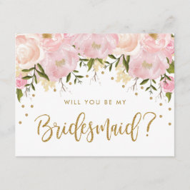 Blush Gold Floral zal je mijn Bridesmaid zijn Kaart