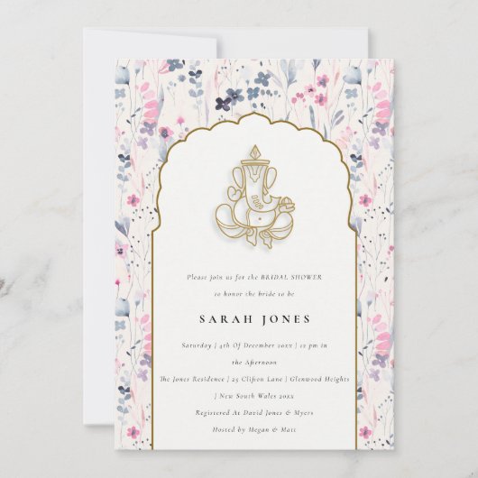 Blush Gold Flower Ganesh Indiaas Vrijgezellenfeest Kaart (Voorkant)