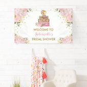 Blush Gold Flower Travel Vrijgezellenfeest Welkom Spandoek (Insitu)