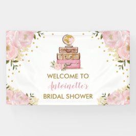 Blush Gold Flower Travel Vrijgezellenfeest Welkom Spandoek