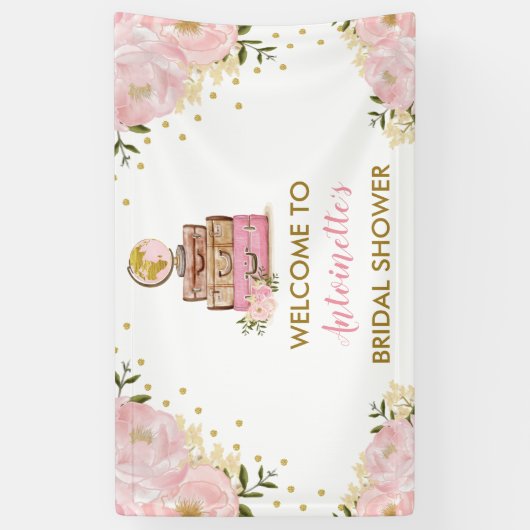 Blush Gold Flower Travel Vrijgezellenfeest Welkom Spandoek (Verticaal)