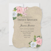Blush & Gold  Flowers Sweet 16 Invite Kaart (Voorkant)