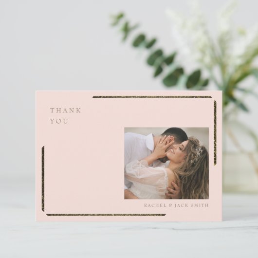 Blush & Gold foto bruiloft dank u Bedankkaart (Staand voorkant)
