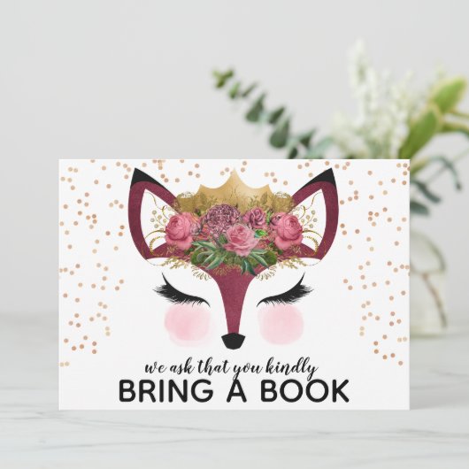 Blush & Gold Fox Princess brengt een boek mee Kaart (Staand voorkant)