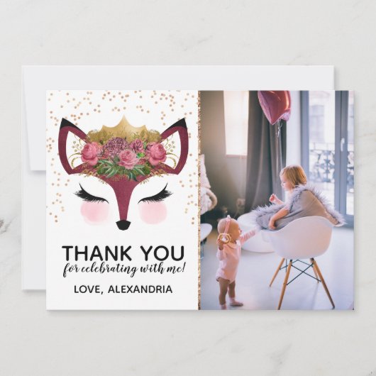 Blush & Gold Fox Princess Dank u Kaart (Voorkant)