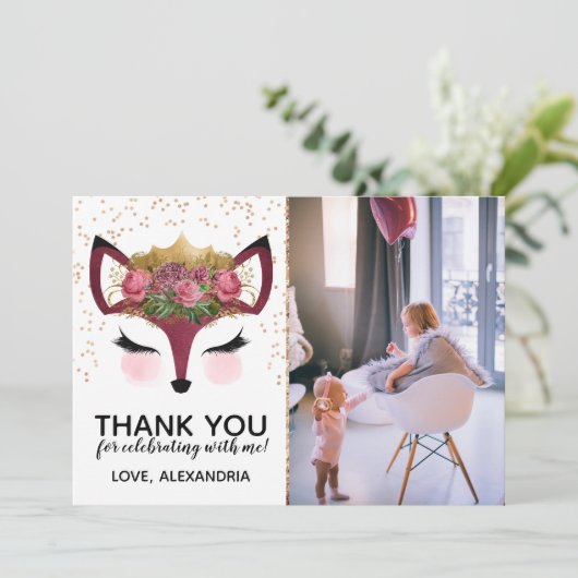 Blush & Gold Fox Princess Dank u Kaart (Staand voorkant)