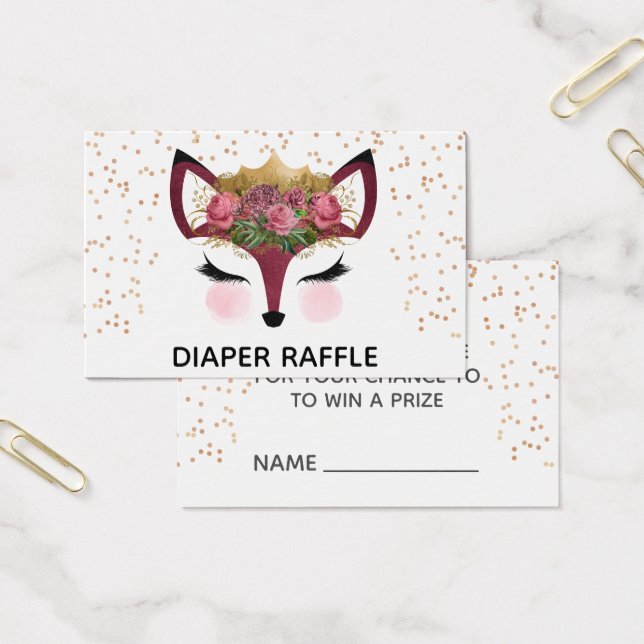 Blush & Gold Fox Princess Diaper Raffle Visitekaartje (Kantoor)
