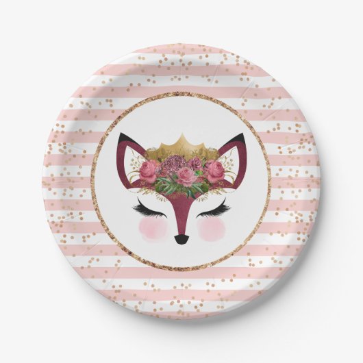 Blush & Gold Fox Princess Papieren Bordje (Voorkant)