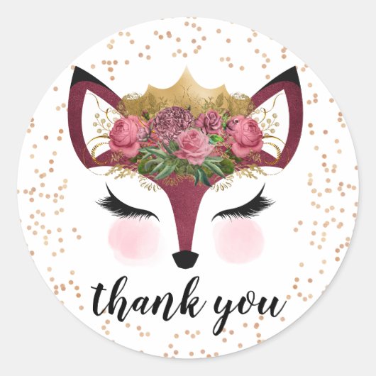Blush & Gold Fox Princess Ronde Sticker (Voorkant)