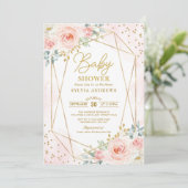  Blush Gold Geometric Floral Baby shower Kaart (Staand voorkant)