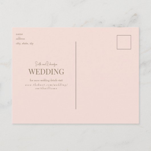 Blush & Gold Glam Bruiloft Save the Date Briefkaart (Achterkant)