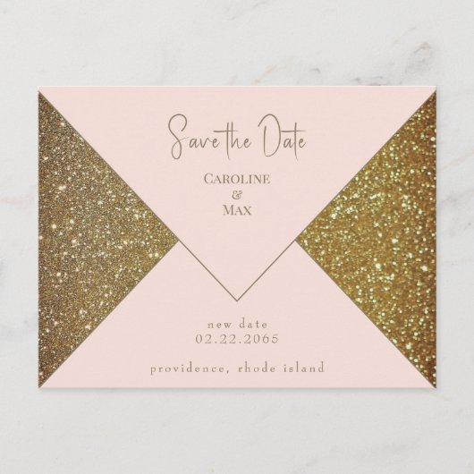 Blush & Gold Glam Bruiloft Save the Date Briefkaart (Voorkant)