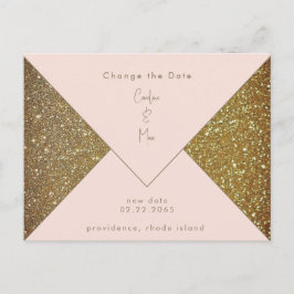 Blush & Gold Glam Bruiloft Wijzig de datum Briefkaart