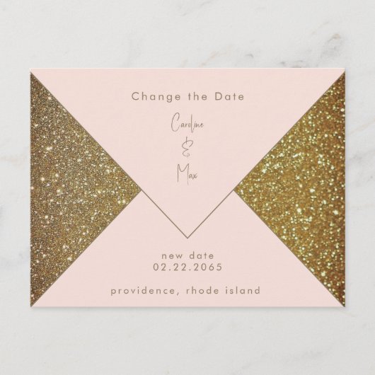Blush & Gold Glam Bruiloft Wijzig de datum Briefkaart (Voorkant)