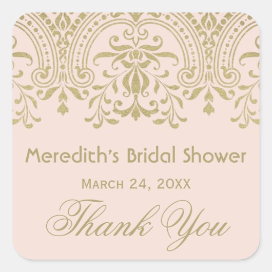 Blush Gold  Glamour Bruiloft Vrijgezellenfeest Vierkante Sticker (Voorkant)