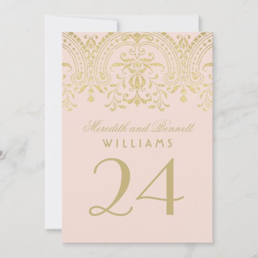 Blush Gold  Glamour Weddeningnummer Kaart (Voorkant)