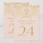 Blush Gold  Glamour Weddeningnummer Kaart (Voorkant / Achterkant)
