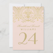 Blush Gold  Glamour Weddeningnummer Kaart (Achterkant)