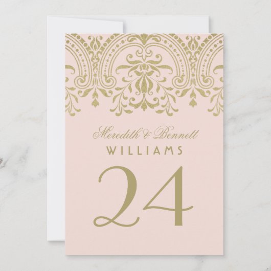 Blush Gold  Glamour Weddeningnummer Kaart (Achterkant)