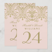 Blush Gold  Glamour Weddeningnummer Kaart (Voorkant / Achterkant)