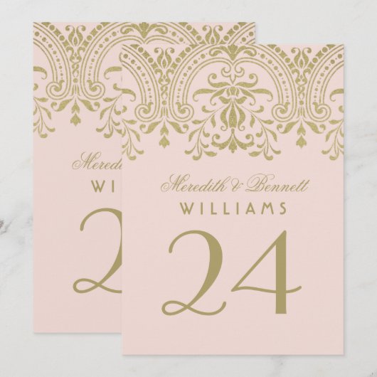 Blush Gold  Glamour Weddeningnummer Kaart (Voorkant / Achterkant)