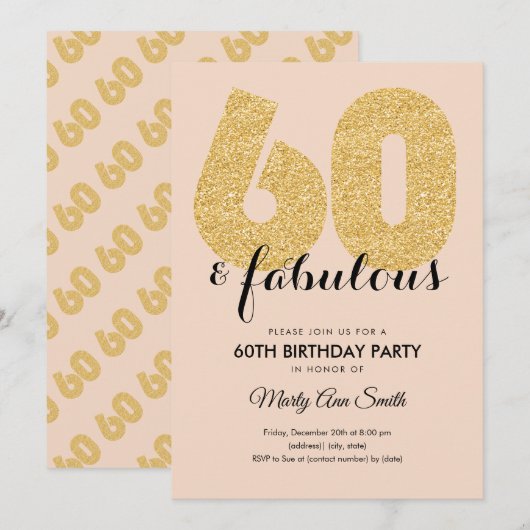 Blush Gold Glitter 60 & Fantastisch Verjaardagsfee Kaart (Voorkant / Achterkant)