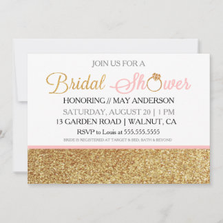 Blush Gold Glitter Bridal Shower Uitnodiging