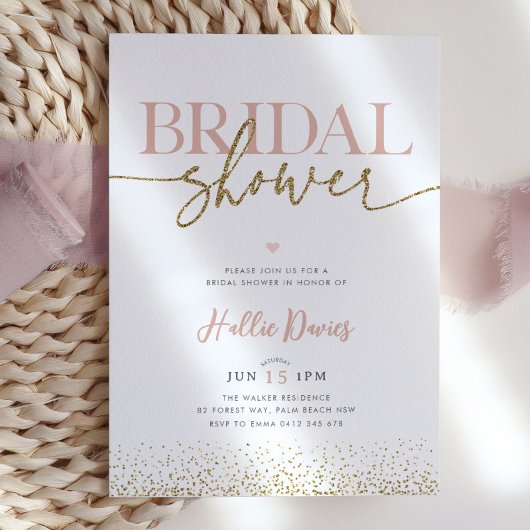 Blush Gold Glitter  Bridal Shower Uitnodiging