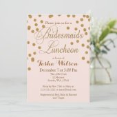 Blush Gold Glitter Bridesmaids Luncheon nodigt uit Kaart (Staand voorkant)